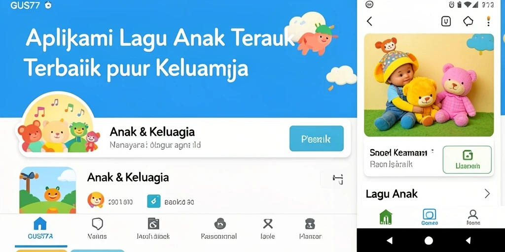 Tampilan antarmuka GUS77 dengan lagu-lagu anak yang menyenangkan.