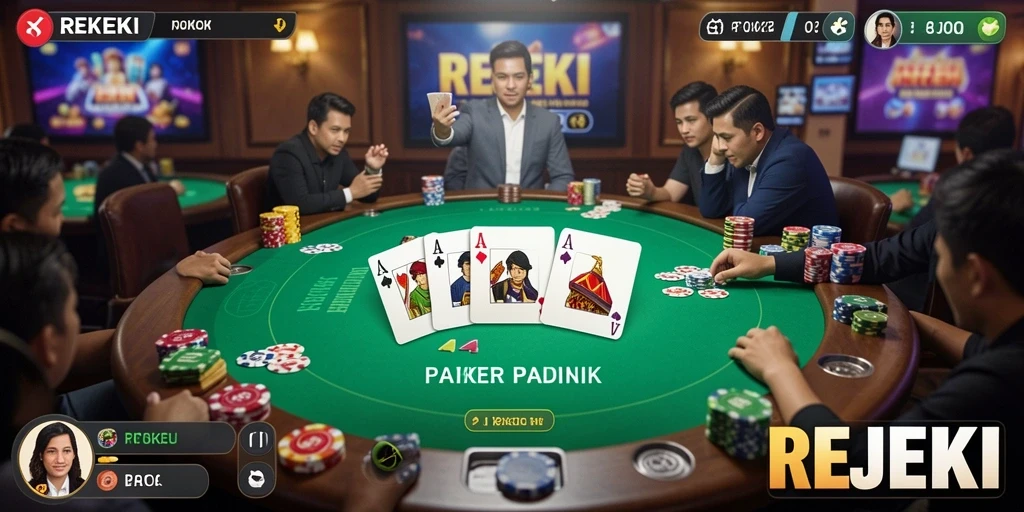 Screenshot antarmuka REJEKI yang menampilkan permainan Poker yang seru.